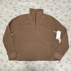 MATE the Label Organic Waffle Half-Zip Sweatshirt Sedona Small Cotton Knit Cozy